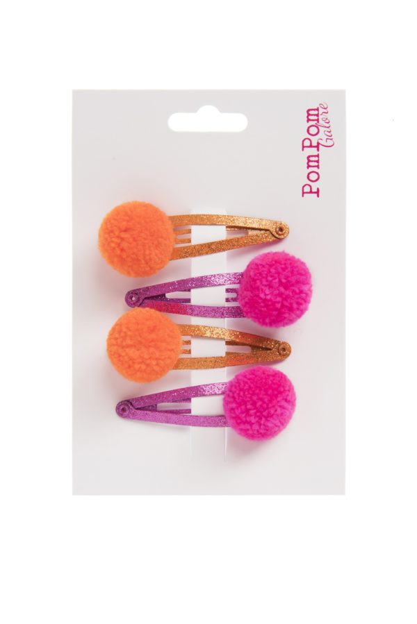 Pink and Orange Pompom Hair Slides By Pompom Galore